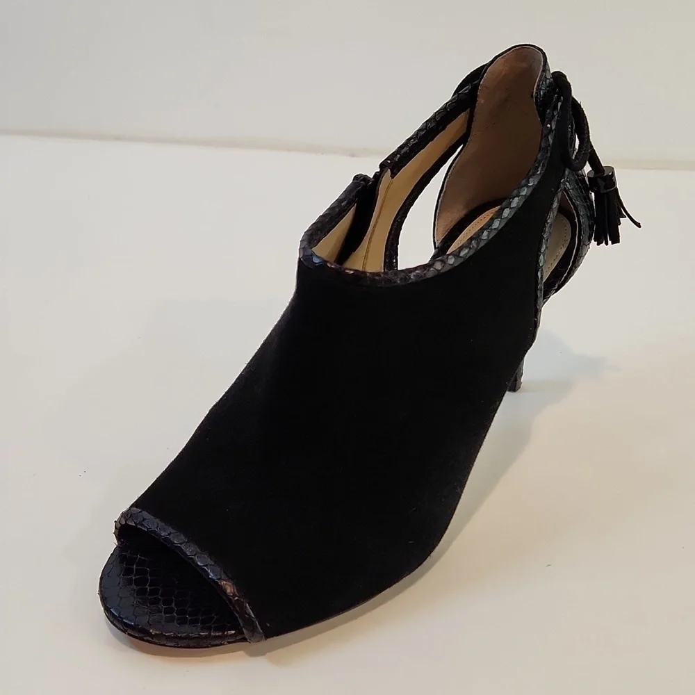 Michael Kors Open Toe Leather & Suede Boot Heels Shoes SZ 8M EU 38.5M EUC NICE!